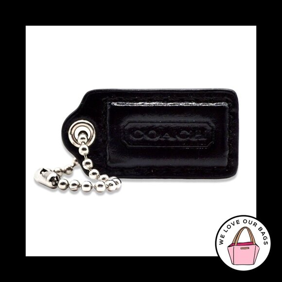 1.5" Small COACH Black Polished Leather Nickel Fob Bag Charm Keychain Hang Tag - Picture 1 of 1